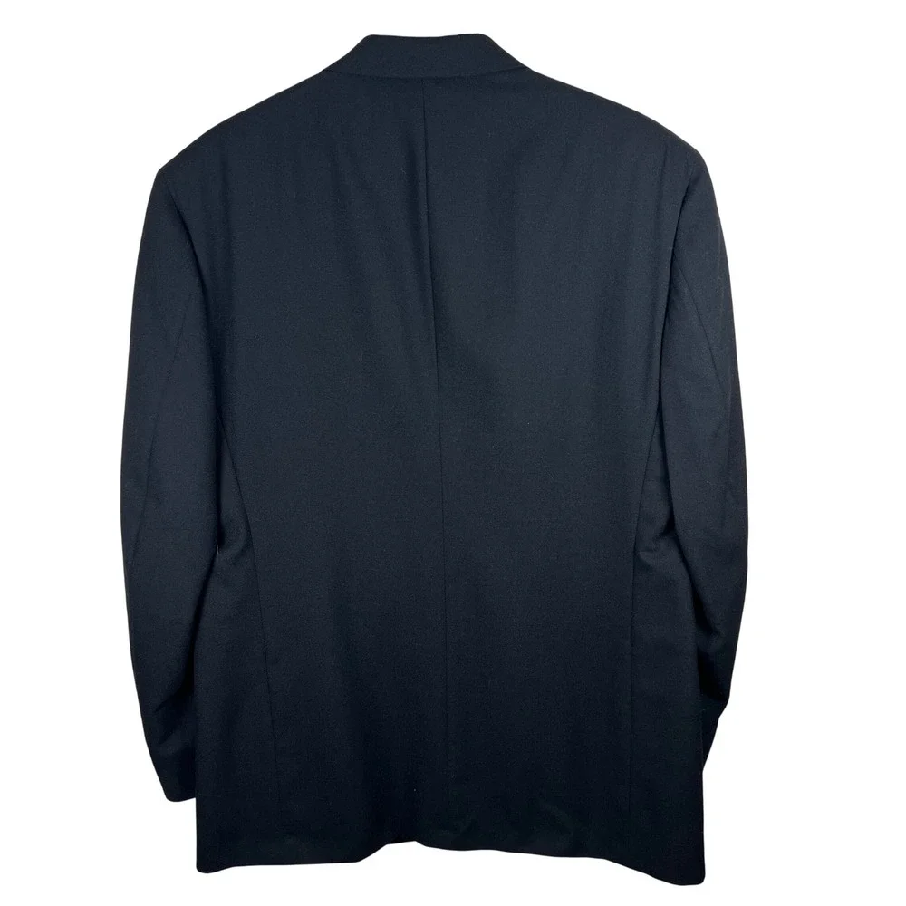 Austin Reed Mens 42L Double Breasted Blazer Black Pure Virgin Wool‎ Gold Button